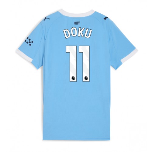 Stroje piłkarskie Manchester City Jeremy Doku #11 Koszulka Podstawowej dla damskie 2025-26 Krótki Rękaw